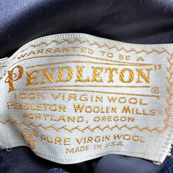 Vintage Pendleton Wool Peacoat 70s Button Down Hand Pockets Navy Blue Medium - Picture 2 of 7